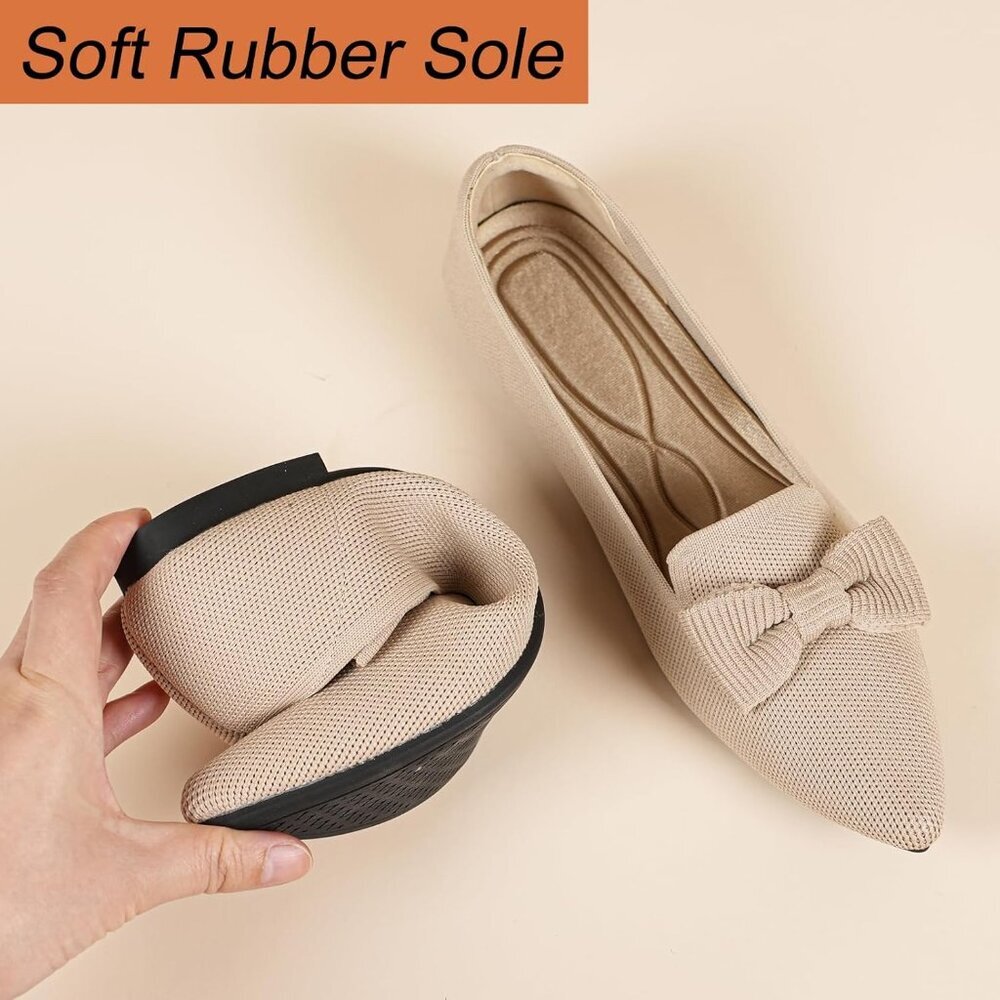 Women Nude Pointed Toe Dressy Comfortable Knit Breathable Mesh Ballet Flats - Picture 3 of 7